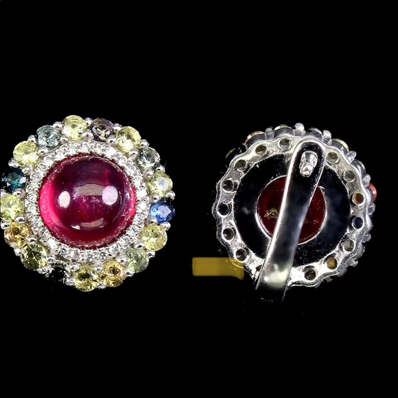 Classy Genuine Pigeon Blood Ruby & Sapphire Earrings - Picture 3 of 6